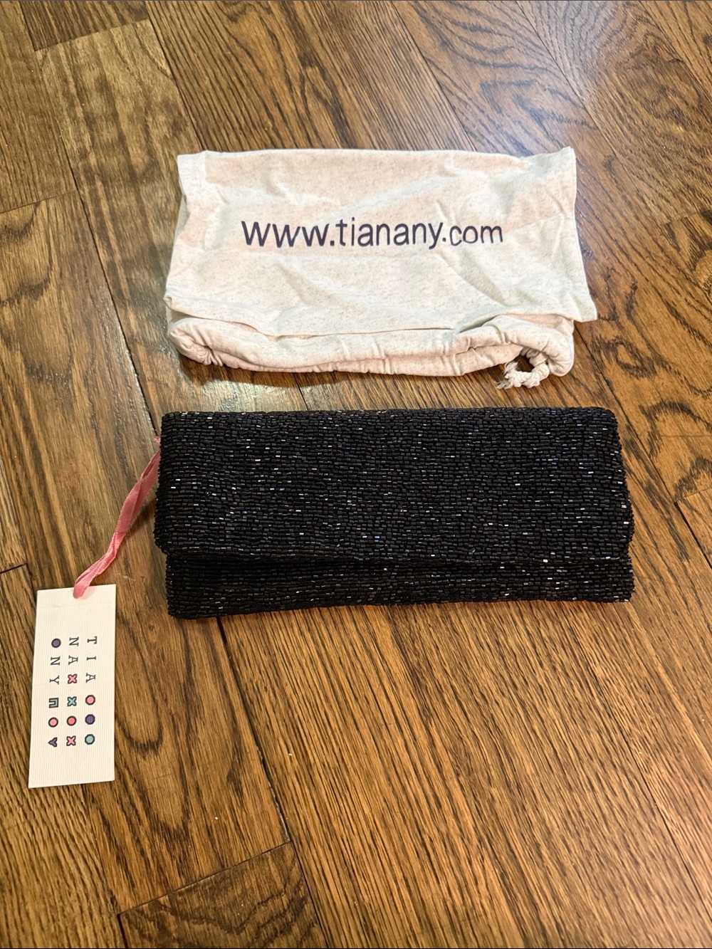 Tiana NY ONE OF A KIND Black Beaded Foldover Clutch with Dust Bag NWT